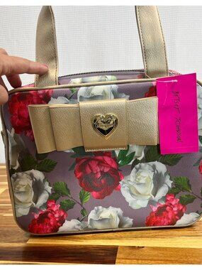 Betsey Johnson cosmetic bag set, NWT, floral, bow, makeup,travel, zip